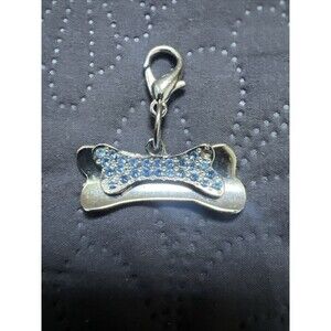 Blue Bone Crystal Dog or Cat Collar Charm, Zipper Pull, Purse Charm Pet Lovers